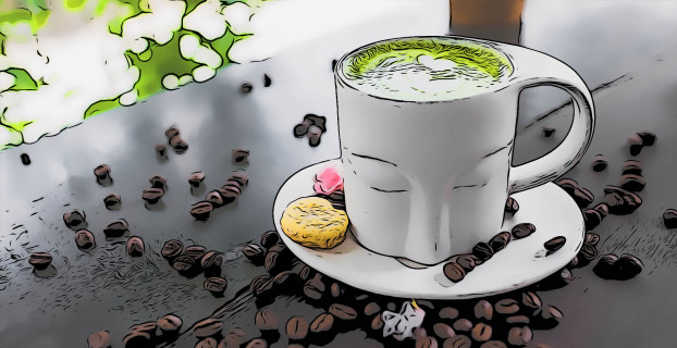 matcha latte met koffiebonen